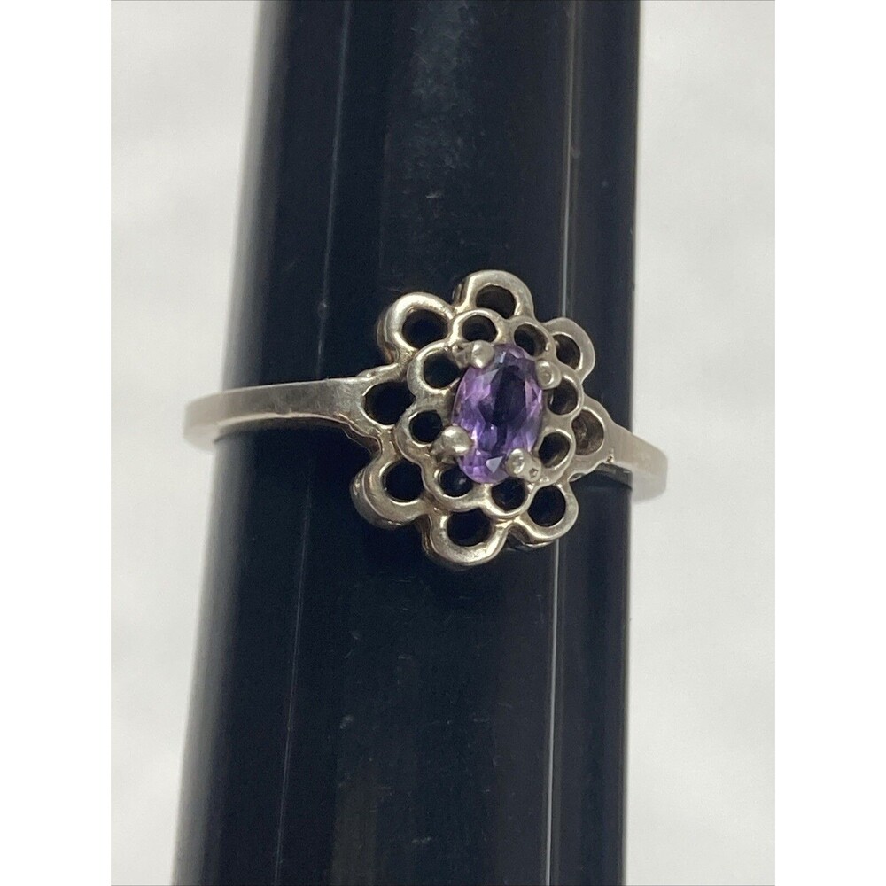 Vintage Sterling Silver And Amethyst Ring Flower Size 6 Marked CA